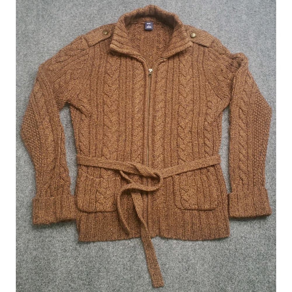 Gap Cable Knit Cardigan Sweater Mens Large Brown Angora Rabbit Hair